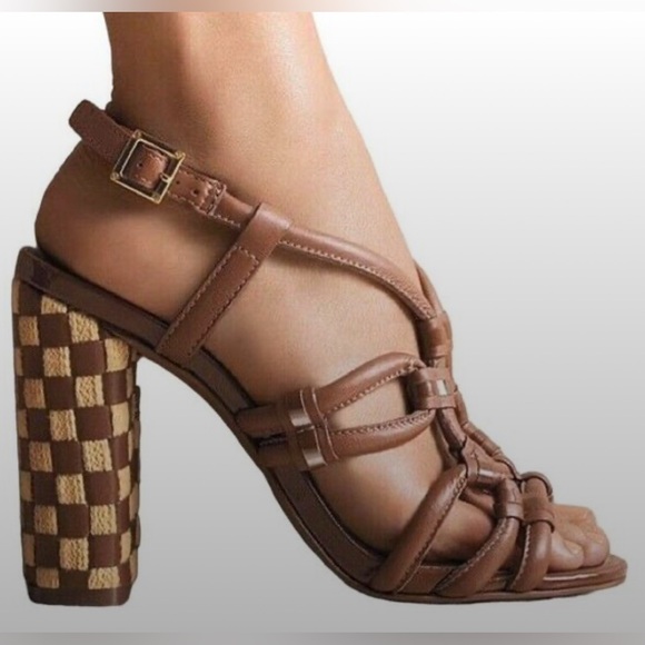 Tory Burch Brown Checkered Block Heel Sz 7 Leather List $395 Exc Condition - Picture 1 of 7